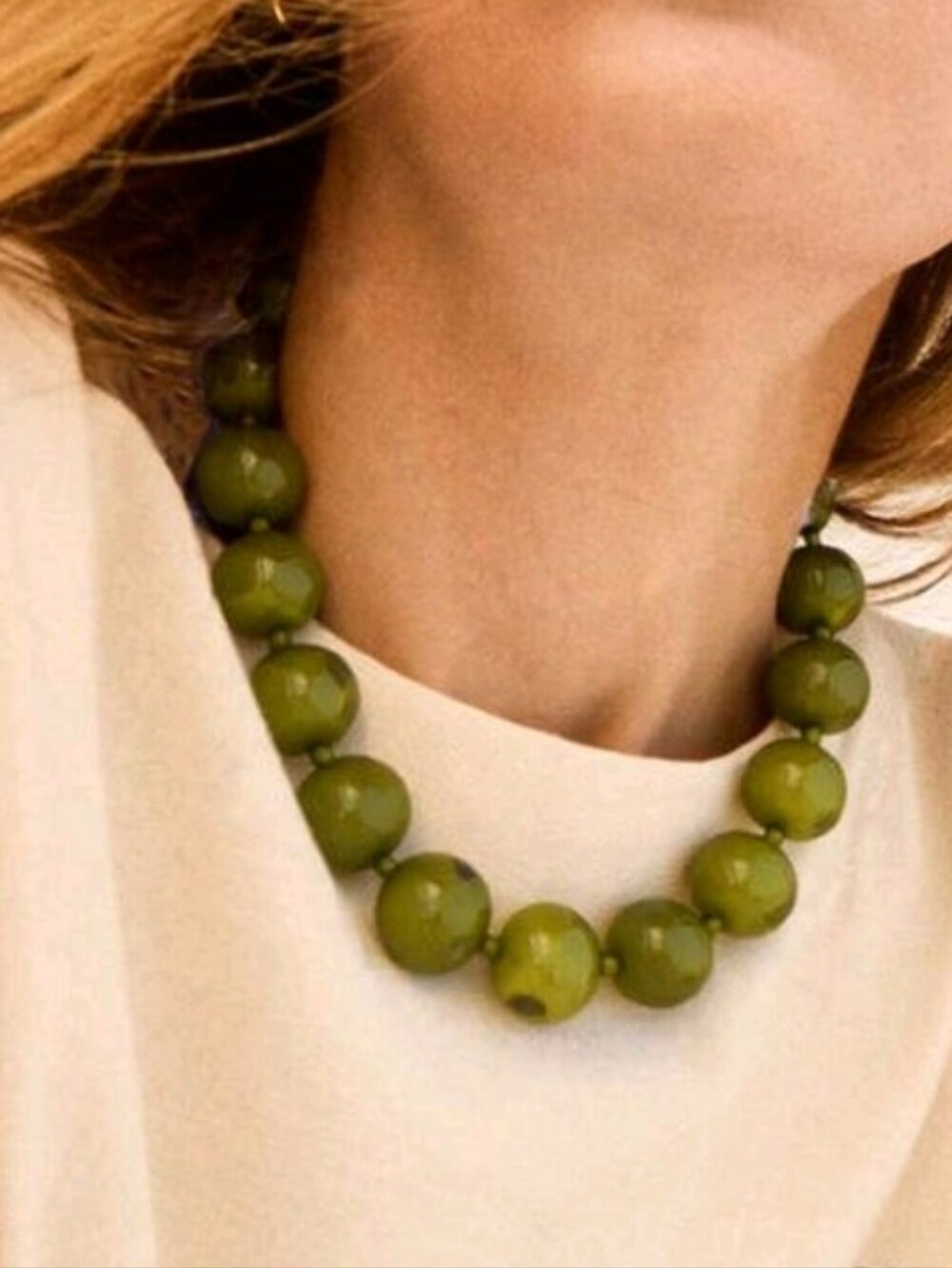 NEW! Olive Green Chunky  Beaded Choker Gold Necklace